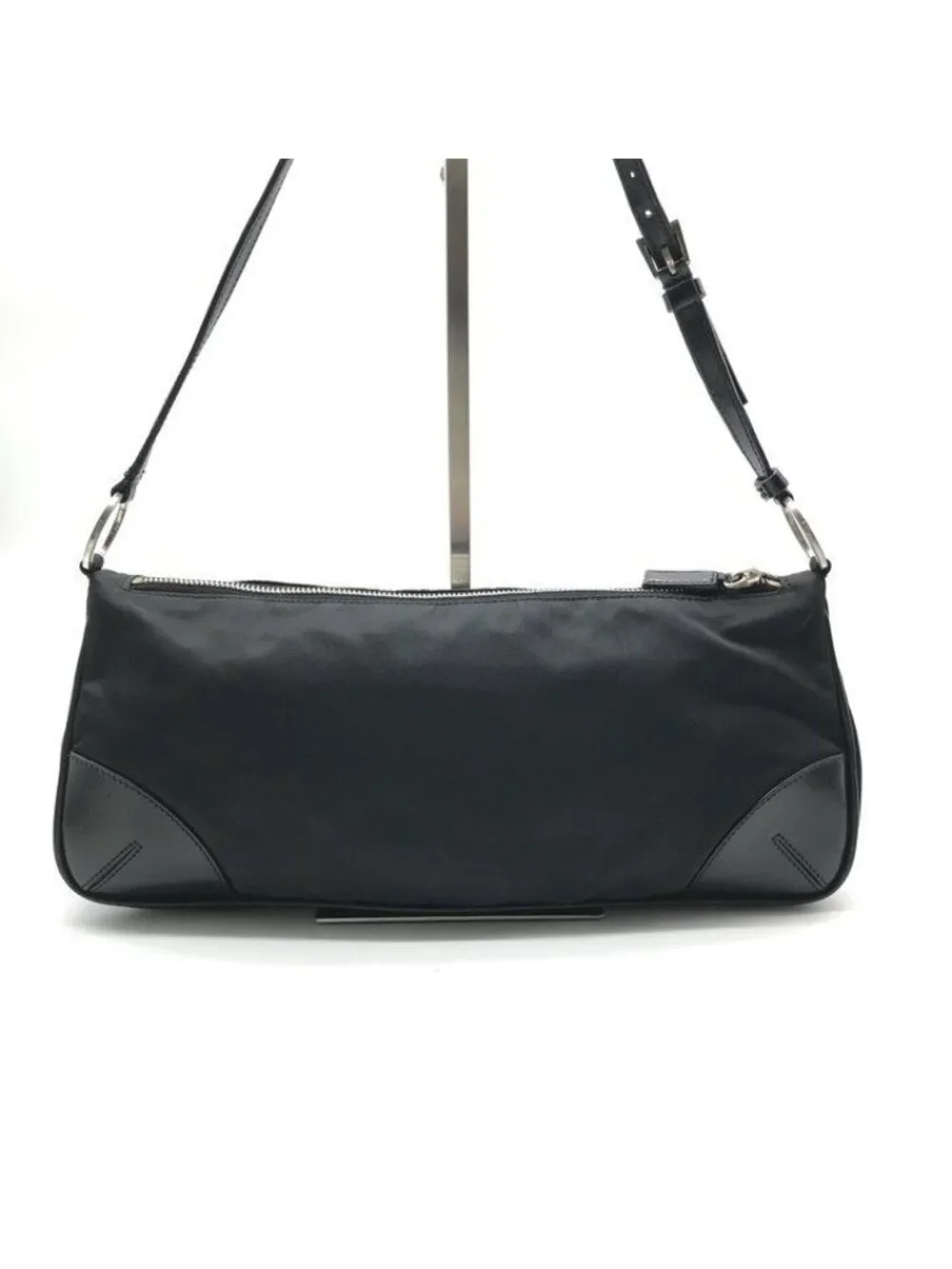 Prada Nylon Tessuto Leather Triangle Logo Shoulder Bag Black